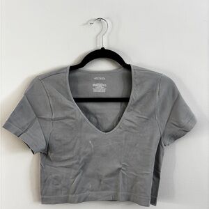 wild fable Gray Ribbed V-Neck Crop Top